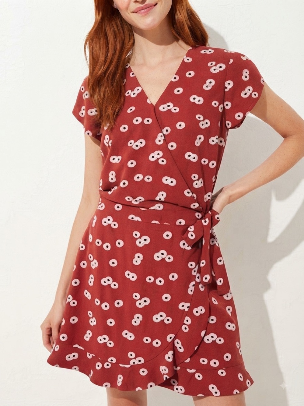 Loft red floral wrap skort romper